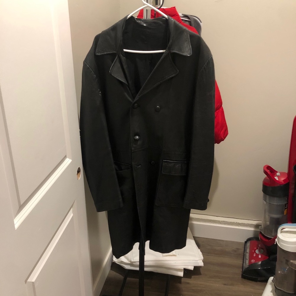 black leather trench coat